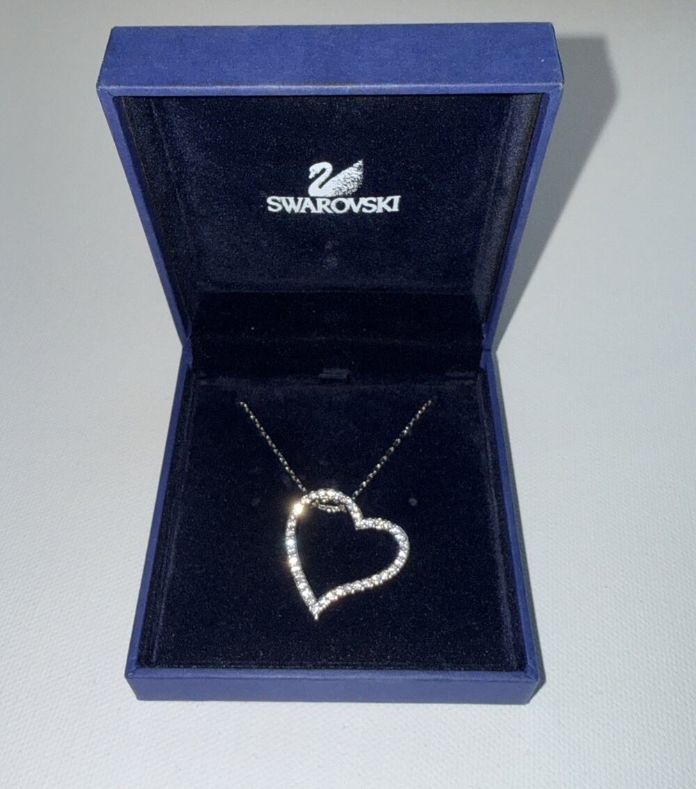 Swarovski Open Heart Crystal Pendant Necklace Reversible W/Box and Certificate